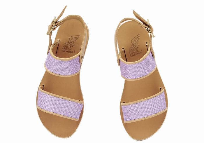 Sandali Casual Ancient Greek Sandals Little Clio Rafia Soft Bambino Viola Beige | QBR9671WT