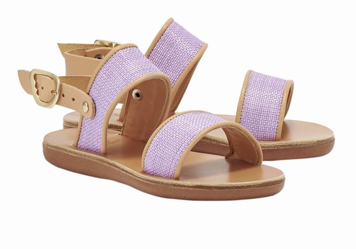 Sandali Casual Ancient Greek Sandals Little Clio Rafia Soft Bambino Viola Beige | QBR9671WT