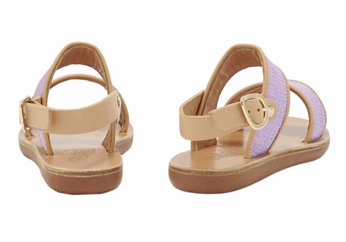 Sandali Casual Ancient Greek Sandals Little Clio Rafia Soft Bambino Viola Beige | QBR9671WT