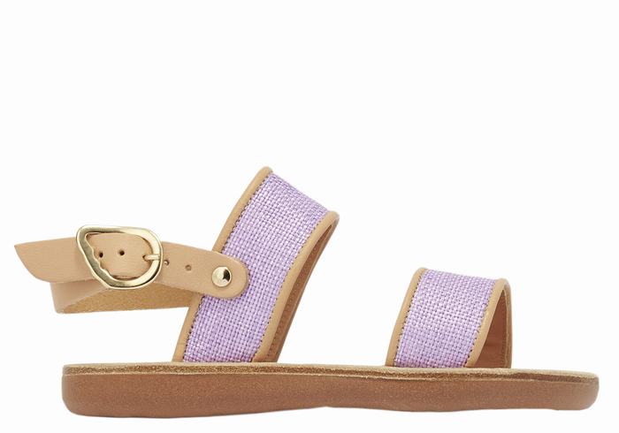 Sandali Casual Ancient Greek Sandals Little Clio Rafia Soft Bambino Viola Beige | QBR9671WT