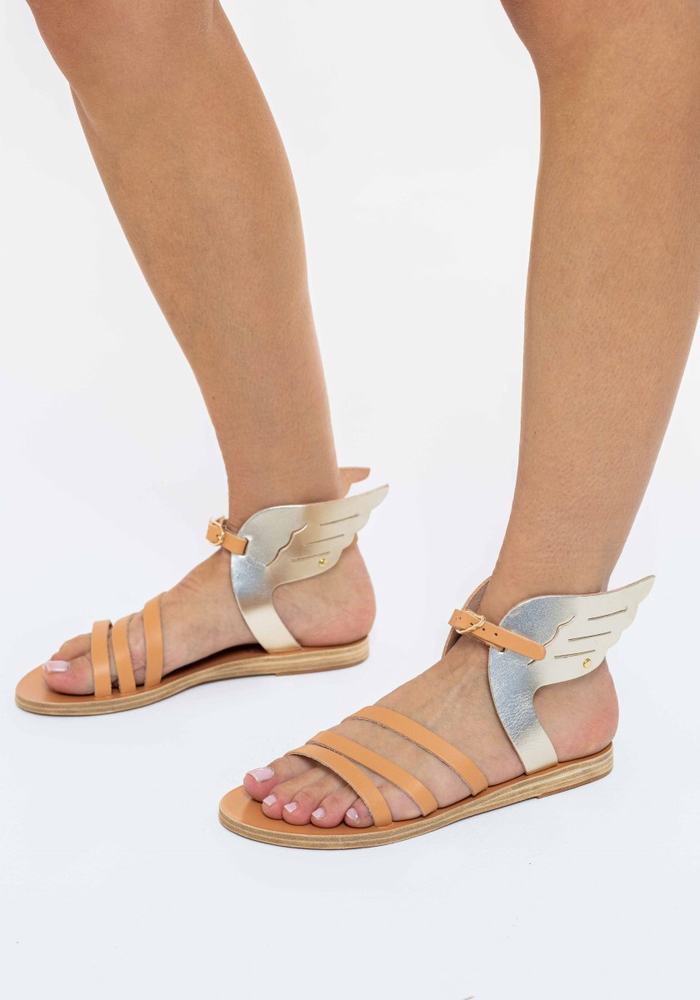 Sandali Con Cinturino Ancient Greek Sandals Ikaria Leather Donna Beige Oro Bianche | JFK6588HT