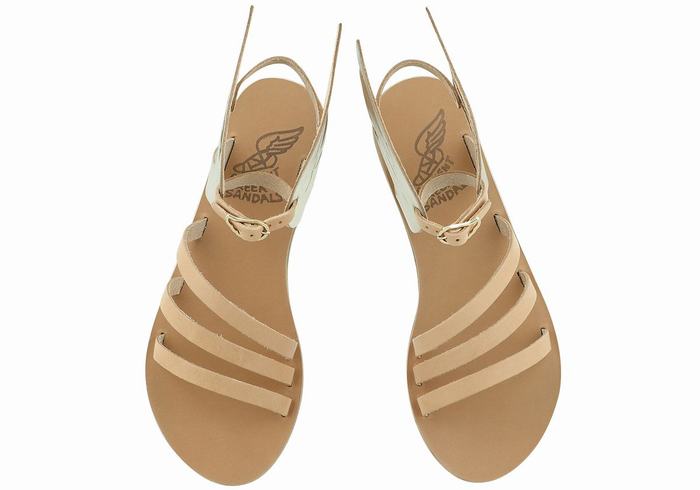 Sandali Con Cinturino Ancient Greek Sandals Ikaria Leather Donna Beige Oro Bianche | JFK6588HT