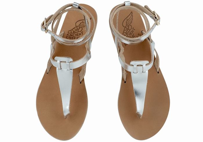 Sandali Con Cinturino Ancient Greek Sandals Estia Leather Donna Argento | DGZ8167LQ