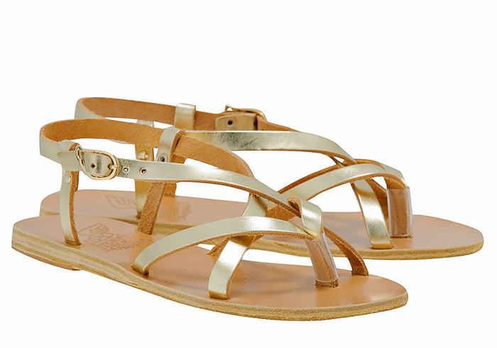 Sandali Con Cinturino Sul Retro Ancient Greek Sandals Semele Leather Donna Oro Bianche | VBI7385AP