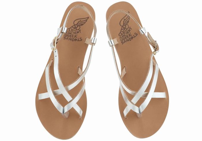 Sandali Con Cinturino Sul Retro Ancient Greek Sandals Semele Leather Donna Argento | EOY4933ER