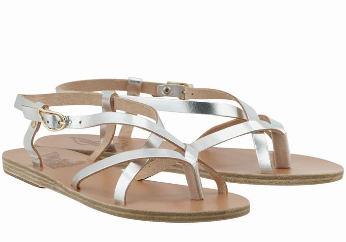 Sandali Con Cinturino Sul Retro Ancient Greek Sandals Semele Leather Donna Argento | EOY4933ER