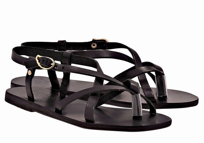 Sandali Con Cinturino Sul Retro Ancient Greek Sandals Semele Leather Donna Nere | USS5668SJ