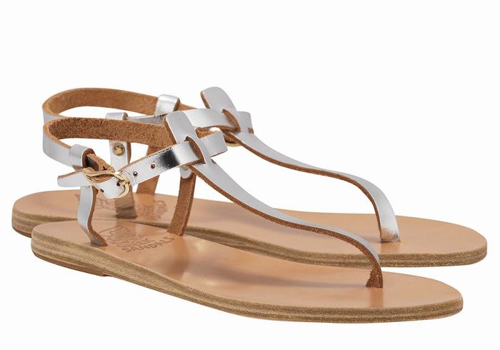 Sandali Con Cinturino Sul Retro Ancient Greek Sandals Lito Flip Flop Leather Donna Argento | THC4240LC