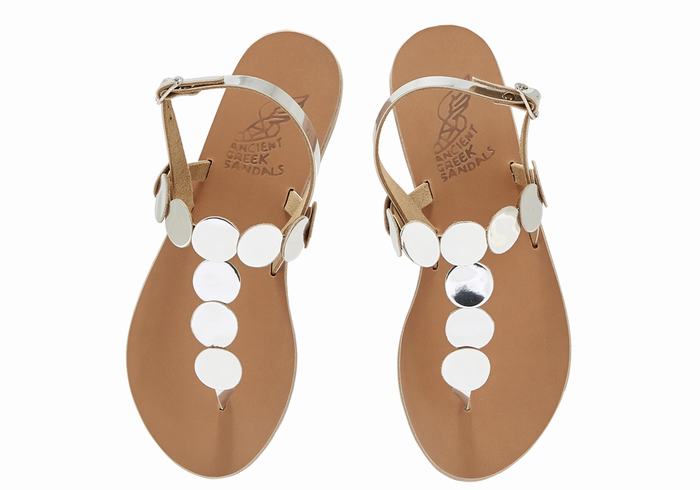 Sandali Con Cinturino Sul Retro Ancient Greek Sandals Ilios Flip Flop Leather Donna Argento | PMJ631HE