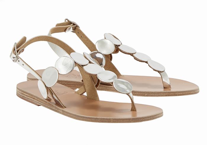 Sandali Con Cinturino Sul Retro Ancient Greek Sandals Ilios Flip Flop Leather Donna Argento | PMJ631HE