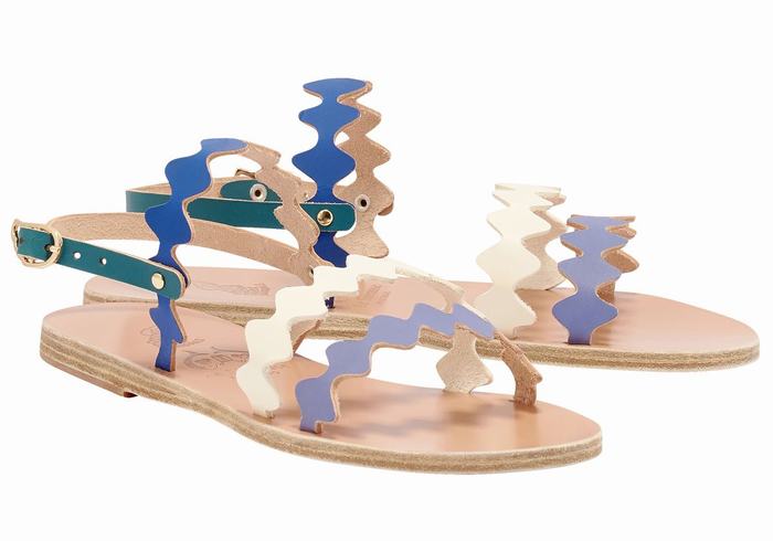 Sandali Con Cinturino Sul Retro Ancient Greek Sandals Clio Onda Donna Blu Bianche | BLO2537MQ