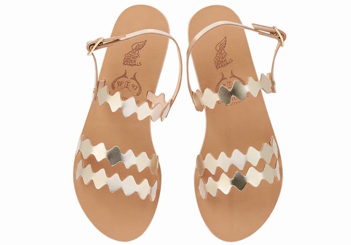 Sandali Con Cinturino Sul Retro Ancient Greek Sandals Clio Onda Donna Oro Bianche | TDM5386LA