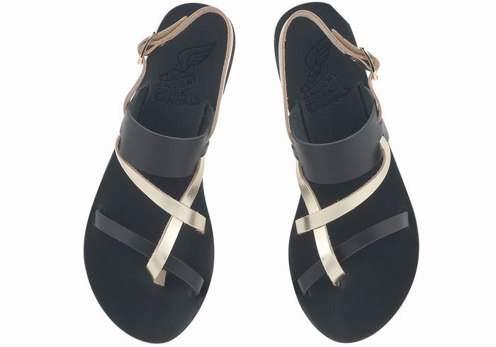 Sandali Con Cinturino Sul Retro Ancient Greek Sandals Alethea Leather Donna Nere Oro Bianche | SLB5145WS