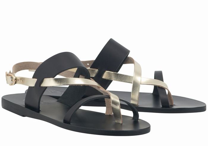 Sandali Con Cinturino Sul Retro Ancient Greek Sandals Alethea Leather Donna Nere Oro Bianche | SLB5145WS