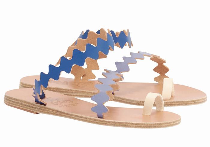 Sandali Con Puntale Ancient Greek Sandals Eleftheria Onda Leather Donna Blu Bianche | VPV8878XS