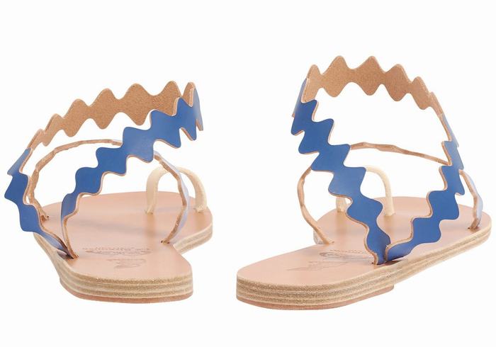 Sandali Con Puntale Ancient Greek Sandals Eleftheria Onda Leather Donna Blu Bianche | VPV8878XS