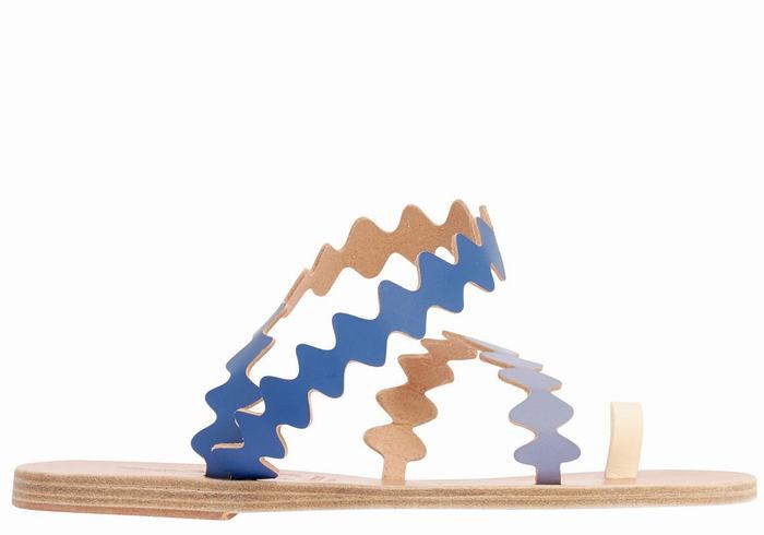 Sandali Con Puntale Ancient Greek Sandals Eleftheria Onda Leather Donna Blu Bianche | VPV8878XS