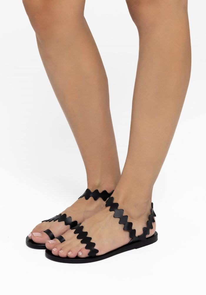 Sandali Con Puntale Ancient Greek Sandals Eleftheria Onda Leather Donna Nere | FWX383JY