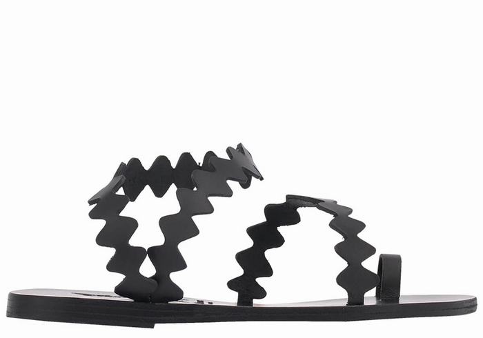 Sandali Con Puntale Ancient Greek Sandals Eleftheria Onda Leather Donna Nere | FWX383JY