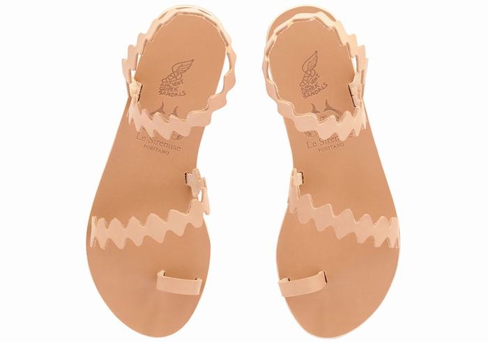 Sandali Con Puntale Ancient Greek Sandals Eleftheria Onda Leather Donna Beige | MHL817PM