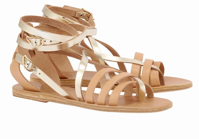 Sandali Da Gladiatore Ancient Greek Sandals Satira Leather Donna Beige Oro Bianche | YUR583VR