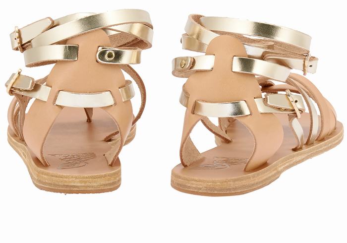 Sandali Da Gladiatore Ancient Greek Sandals Satira Leather Donna Beige Oro Bianche | YUR583VR