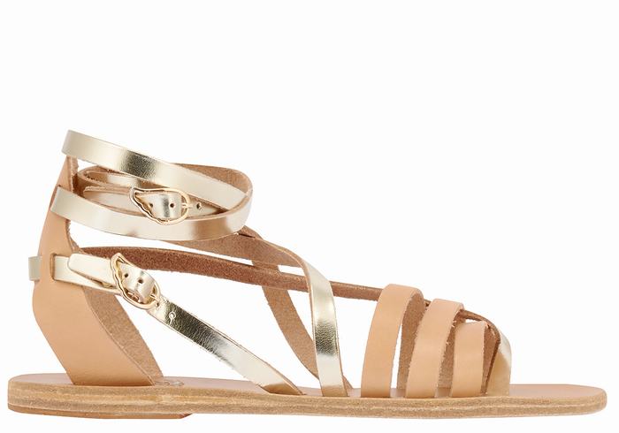 Sandali Da Gladiatore Ancient Greek Sandals Satira Leather Donna Beige Oro Bianche | YUR583VR