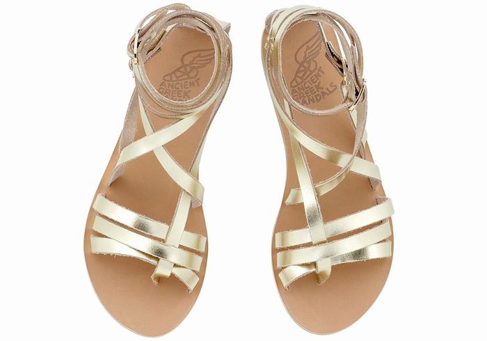 Sandali Da Gladiatore Ancient Greek Sandals Satira Leather Donna Oro Bianche | YYW8566HB