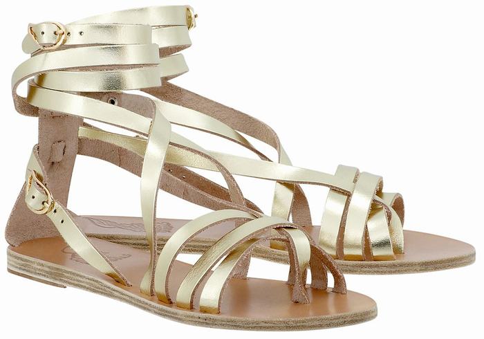 Sandali Da Gladiatore Ancient Greek Sandals Satira Leather Donna Oro Bianche | YYW8566HB