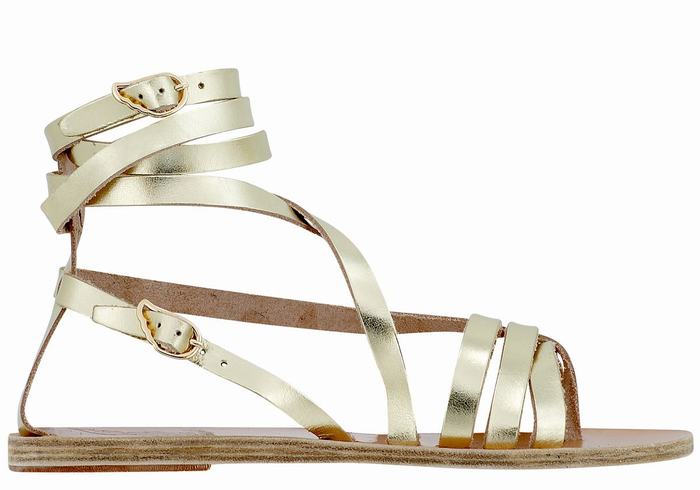 Sandali Da Gladiatore Ancient Greek Sandals Satira Leather Donna Oro Bianche | YYW8566HB