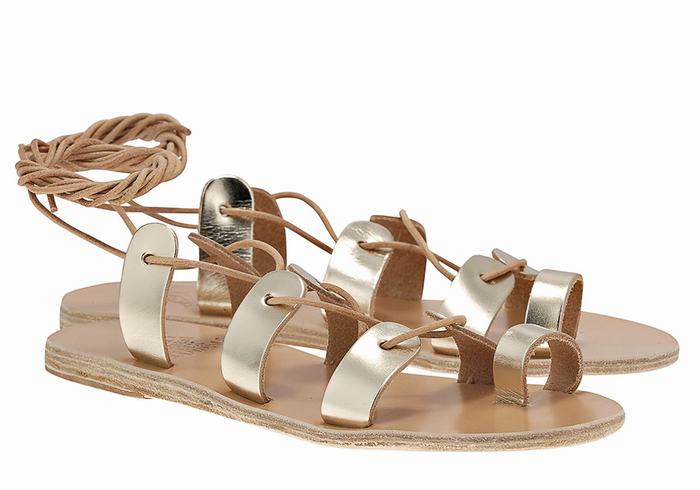 Sandali Da Gladiatore Ancient Greek Sandals Alcyone Leather Donna Oro Bianche | PGU3626MC