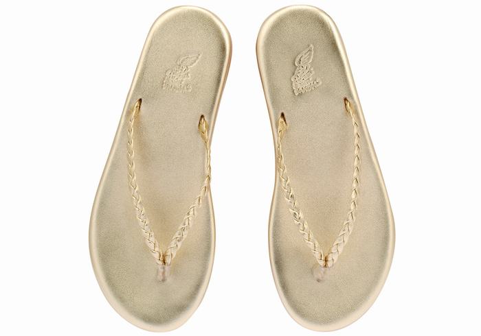 Sandali Intrecciati Ancient Greek Sandals Plage Flip Flop Donna Oro Bianche | FST9957BF