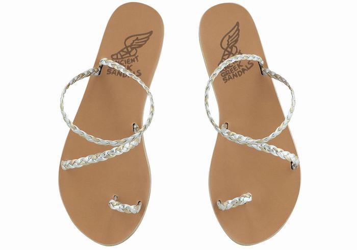 Sandali Intrecciati Ancient Greek Sandals Eleftheria Leather Donna Argento Oro Bianche | NIV336LN