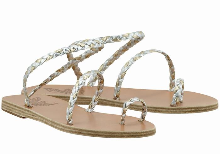 Sandali Intrecciati Ancient Greek Sandals Eleftheria Leather Donna Argento Oro Bianche | NIV336LN