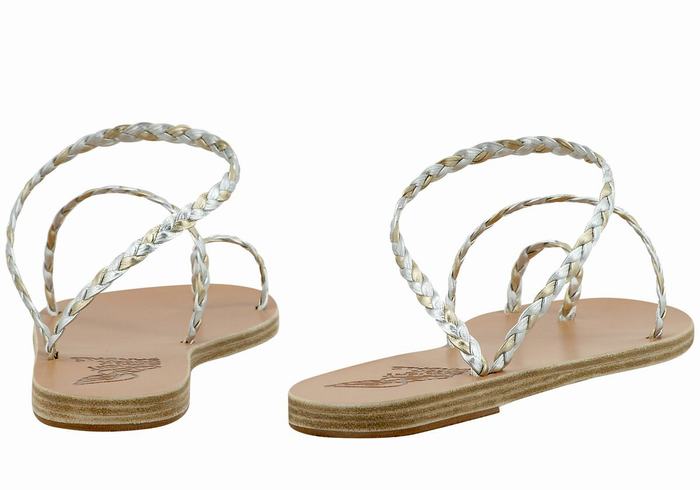 Sandali Intrecciati Ancient Greek Sandals Eleftheria Leather Donna Argento Oro Bianche | NIV336LN