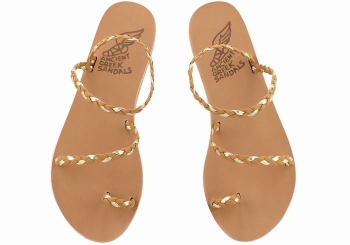 Sandali Intrecciati Ancient Greek Sandals Eleftheria Leather Donna Beige Oro Bianche | BJQ727QK