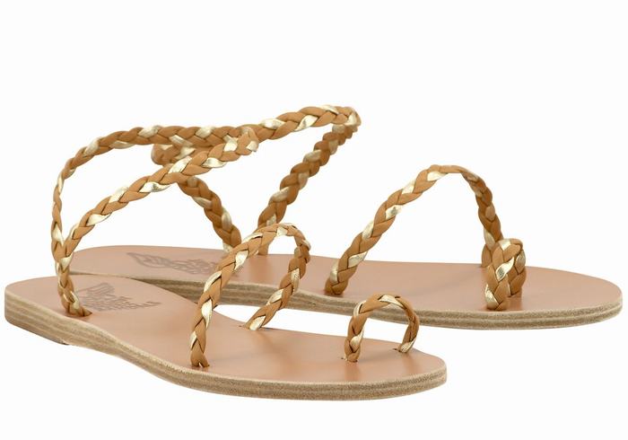 Sandali Intrecciati Ancient Greek Sandals Eleftheria Leather Donna Beige Oro Bianche | BJQ727QK