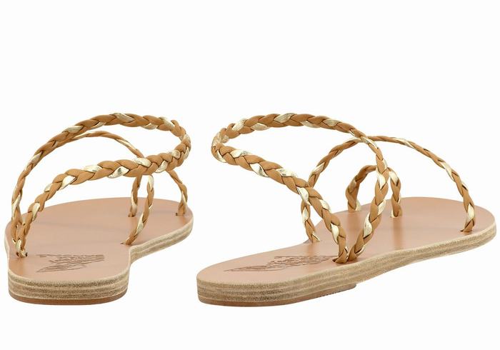 Sandali Intrecciati Ancient Greek Sandals Eleftheria Leather Donna Beige Oro Bianche | BJQ727QK