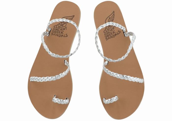 Sandali Intrecciati Ancient Greek Sandals Eleftheria Leather Donna Argento | VTQ6665EL