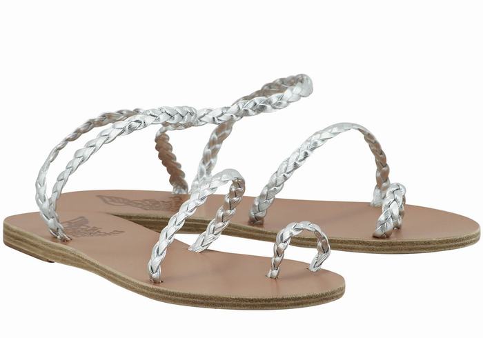 Sandali Intrecciati Ancient Greek Sandals Eleftheria Leather Donna Argento | VTQ6665EL