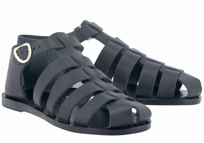 Sandali Pescatore Ancient Greek Sandals Homeria Leather Donna Nere | JPV4659HO