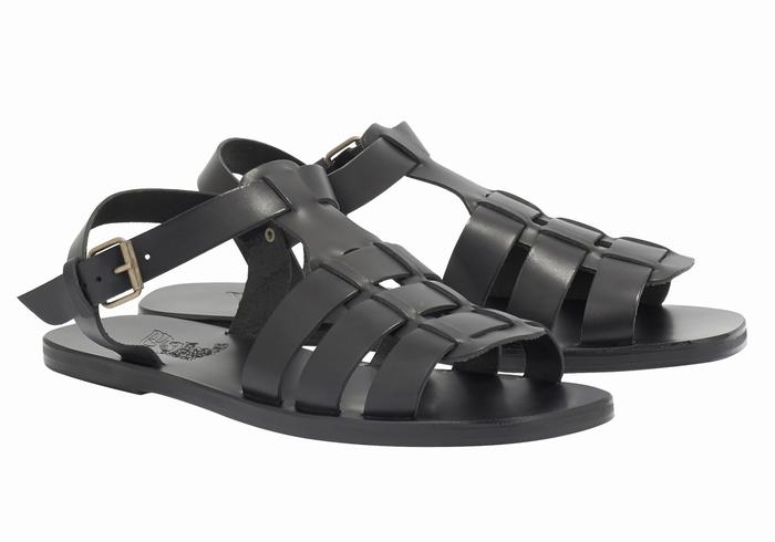 Sandali Pescatore Ancient Greek Sandals Ektoras Leather Uomo Nere | LOL8511DJ