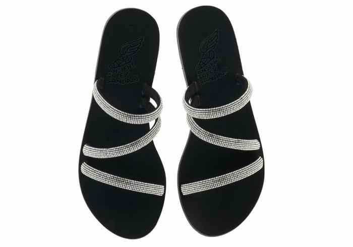 Sandali Scorrevoli Ancient Greek Sandals Polytimi Diamante Donna Argento Nere | LIZ951QV