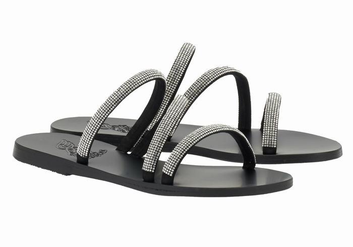 Sandali Scorrevoli Ancient Greek Sandals Polytimi Diamante Donna Argento Nere | LIZ951QV