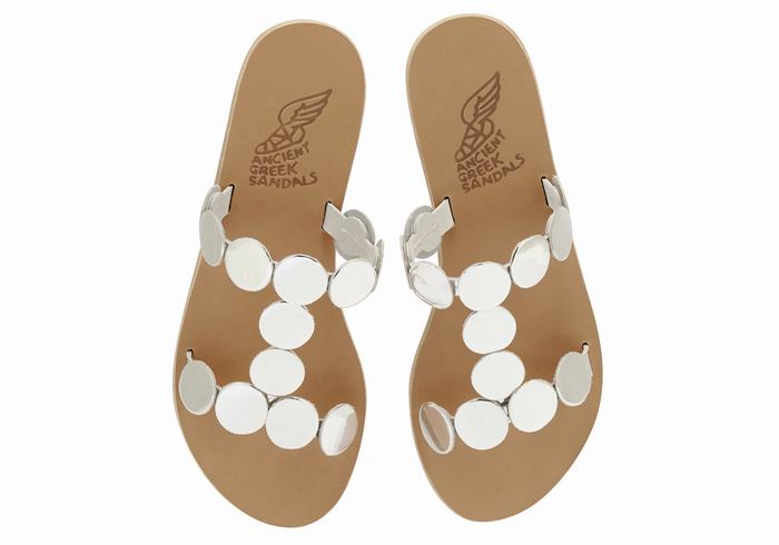 Sandali Scorrevoli Ancient Greek Sandals Uranos Leather Donna Argento | XJG369BE