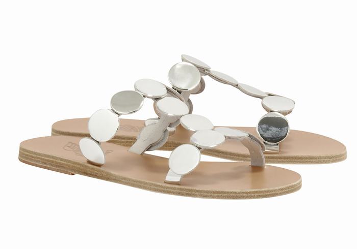 Sandali Scorrevoli Ancient Greek Sandals Uranos Leather Donna Argento | XJG369BE