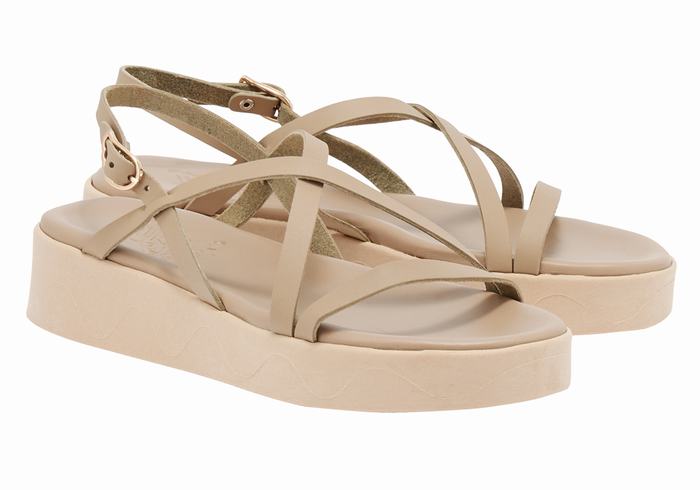 Sandali con Plateau Ancient Greek Sandals Silia Leather Donna Grigie Marroni | QOG9381EW