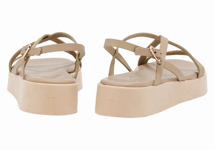 Sandali con Plateau Ancient Greek Sandals Silia Leather Donna Grigie Marroni | QOG9381EW