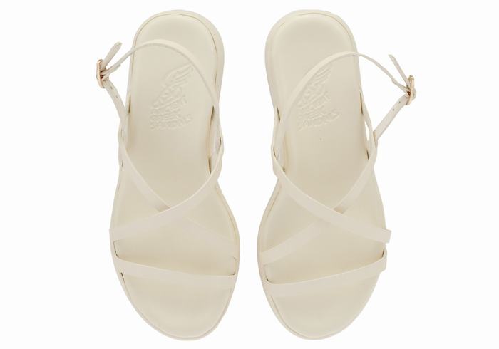 Sandali con Plateau Ancient Greek Sandals Silia Leather Donna Bianche | ABD7528KS