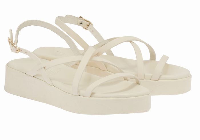 Sandali con Plateau Ancient Greek Sandals Silia Leather Donna Bianche | ABD7528KS